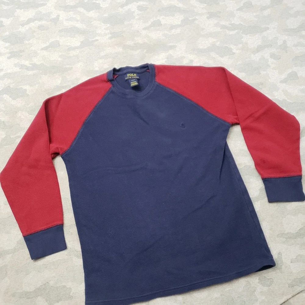 Polo Ralph Lauren Shirt Mens Large Blue Raglan Pullover Long Sleeve Thermal
